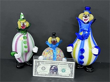 Murano Glass Clown Trio