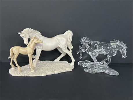 Resin & Glass Horse Sculpture Pair