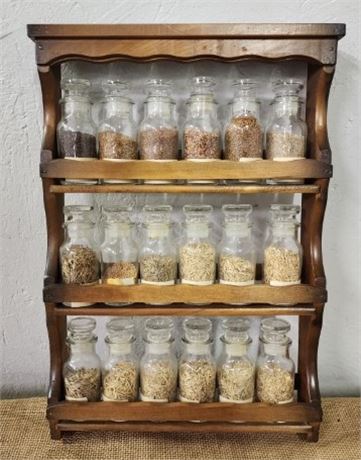 Vintage Spice Rack & Lidded Jars with Seed