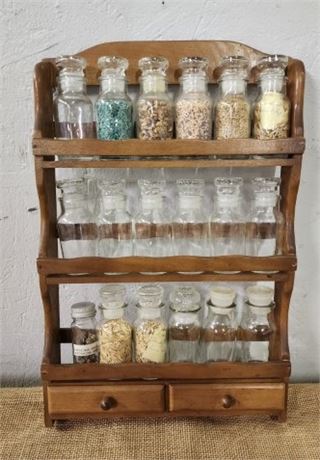 Vintage Spice Rack & Lidded Jars with Seed