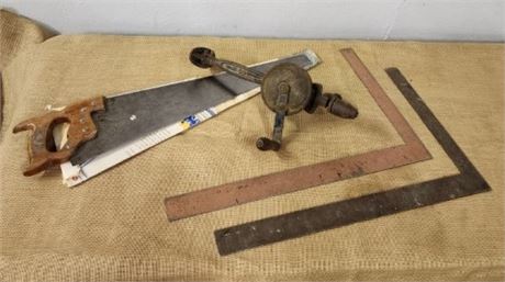 Vintage Drill/Squares/Hand Saw