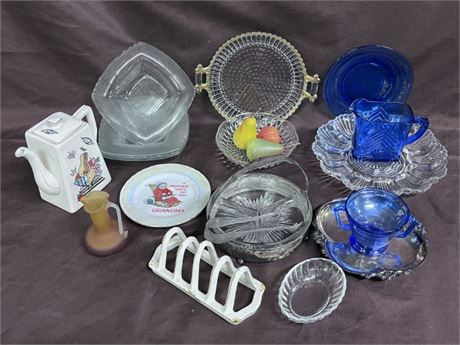 Vintage Blue Glass/Snack Servers/Misc