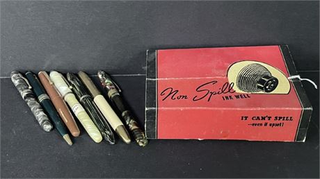 Assorted Vintage Ink Pens with Spill Proof Well