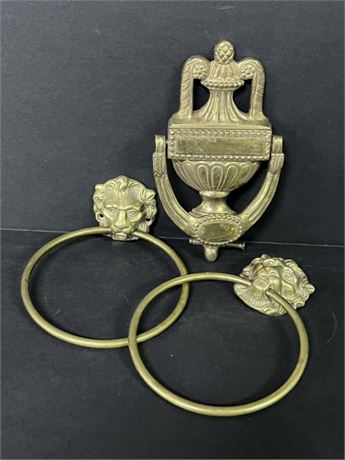 Vintage Brass Knocker & Wall Mount Holder Rings