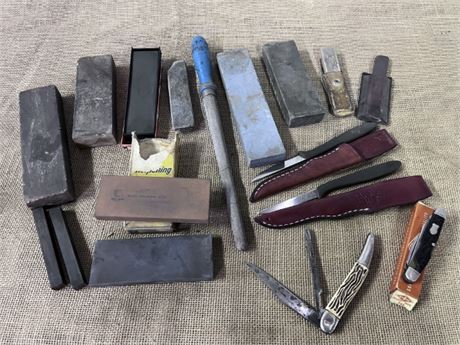 Assorted Sharpening Stones & Knives