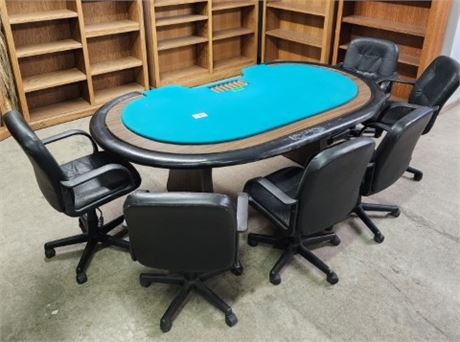 Custom Made Commercial Poker Table & 6 Nice Rolling Chairs