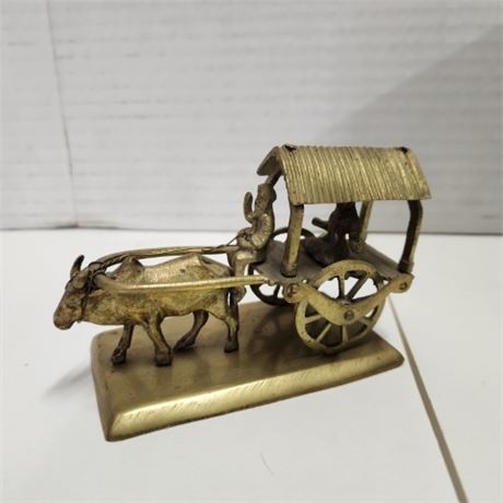 Collectible India Brass Ox with Driver & Cart