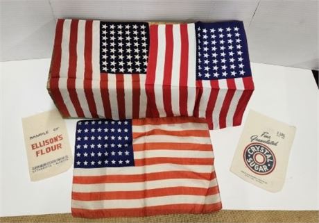 Vintag 1912 & 1959 USA 48 Star Mini Flags & Mercantile Bags