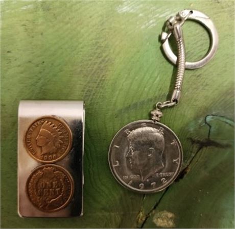 Vintage US Coin Money Clip & JFK Coin Key Chain