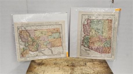 Vintage Montana & Arizona World Atlas Map Pair