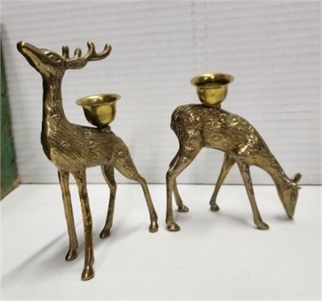 Brass Deer Candle Holder Pair