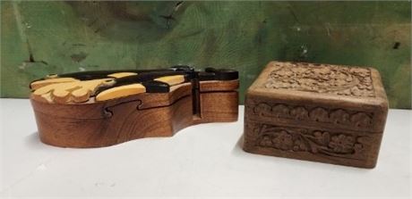 Carved Wood Trinket Box Pair