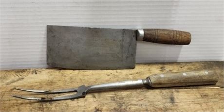 Vintage Meat Cleaver & Steak Fork