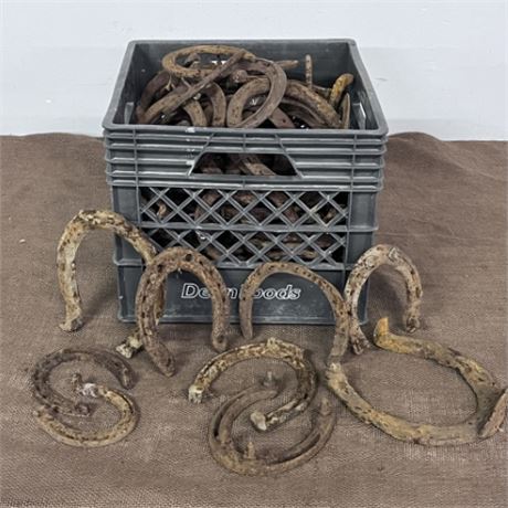 Collectible Horseshoes & Crate...68lbs