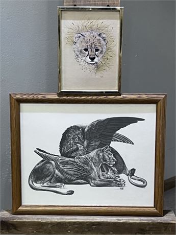 Framed Feline Print Pair