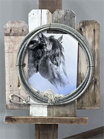 Barnwood Horse Print on Metal with Lariat...21x24