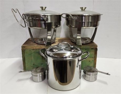 Nice Sterno Fueled Servers & Lidded Stainless Pot