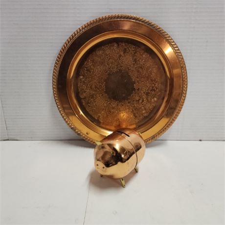 Collectible Copper Tray & Piggy Bank