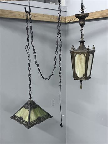 Nice Antique Hanging Light Fixture Pair