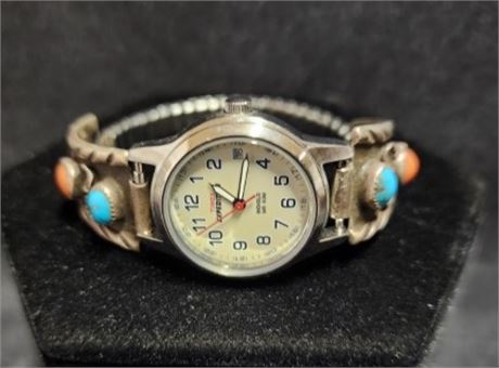 Vintage Turquoise & Coral Wrist Watch