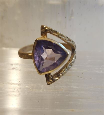 18k Plated Sterling Silver Amethyst Ring - Sz 7