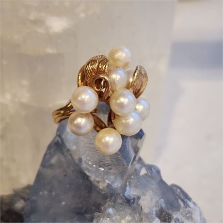 Gold Pearl Cluster Fashion Ring Marked EA - Sz 5