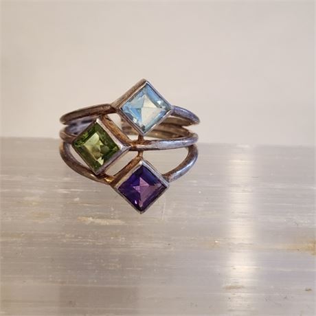 New w/ Tag - Sterling Silver 3 Gemstone Ring - Sz 8