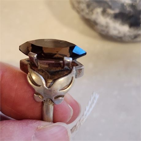 Sterling Silver Large Dark Smokey Quartz Ring - Sz 6½