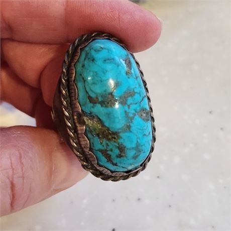 Sterling & Large Turquoise Stone Ring - Sz 9¼