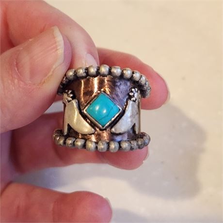 Copper, Sterling, & Turquoise Ring - Sz 7