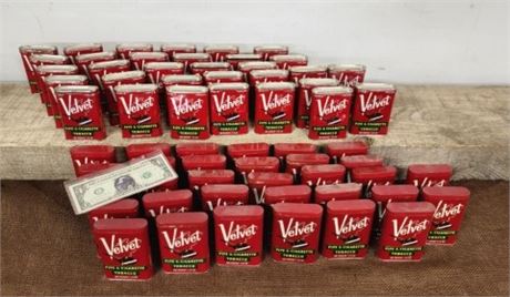 Vintage Red & Silver Top Velvet Tobacco Tins - 32 Red Top, 32 Silver Top