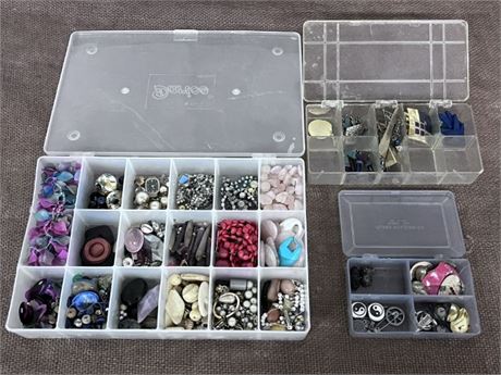 Assorted Buttons & Jewelry Making Items + Organizers