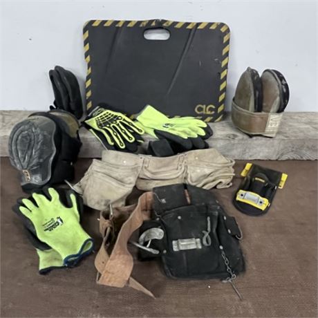 Assorted Carpenters Gear-- Gloves/Belts/Knee Protectors