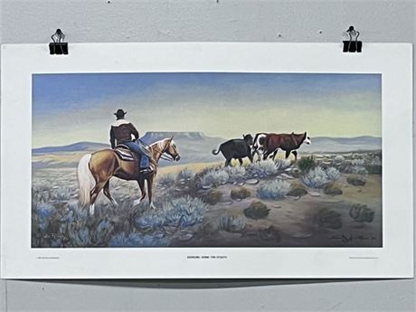 "Bringing Home the Strays" 1961 Bill Rains Double Signed Print - 29x16