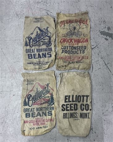 Vintage Billings Mt. Burlap Dry Good Bags