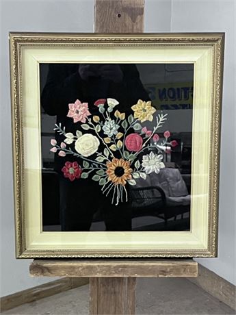 Famed Antique Floral Embroidery...23x25