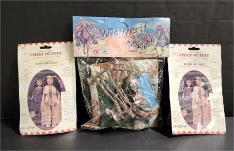 In Package Collectible Wagon Train Toys & Native American Doll Outfits