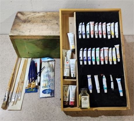 Oil Paint Set with Caddy & Brushes