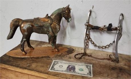 Weathered Copper Horse Statue & Bit