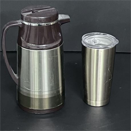 Stainless Beverage Thermos & Lidded Mug