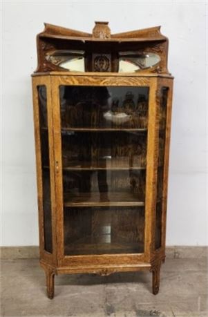 😲Wow-Antique Oak Corner Cabinet w/ Mirror