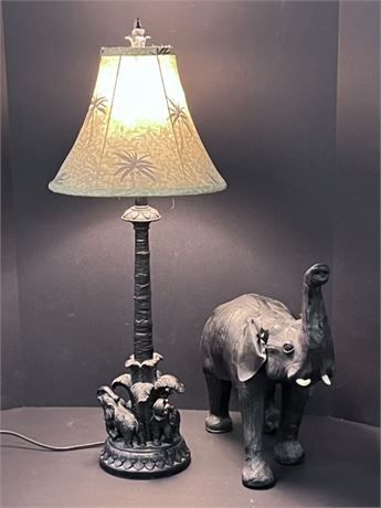 Elephant Table Lamp & Sculpture Pair