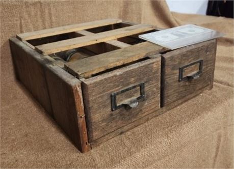 Antique Wood File Drawer w/ Contents