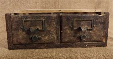 Antique Wood File Drawer w/ Contents