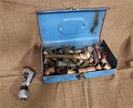 Assorted Copper Plumbing Fittings & Case