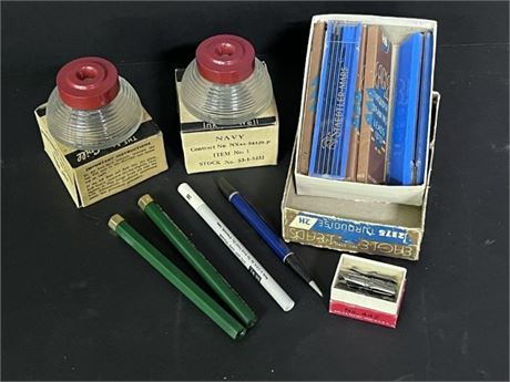 Vintage Ink Wells-Tips-Drawing Pencils-Leads