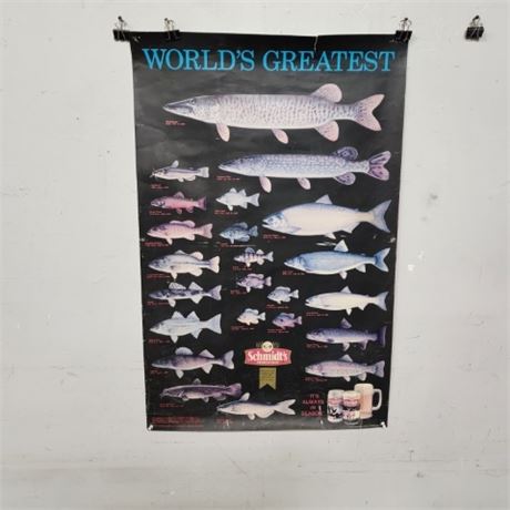Vintage Schmidt Beer Fish Records Poster