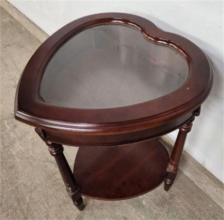 Unique! Vintage Heart Shaped Glass Swivel Top Display Accent Table