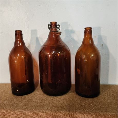 Vintage Brown Glass Bottle Trio