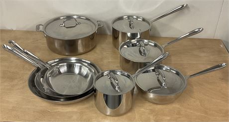 13 PIECE ALL-CLAD STAINLESS POTS & PANS COOKWARE SET